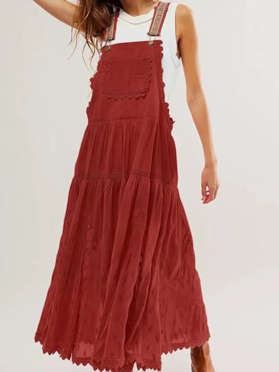 Dresses & Skirts - Tiered Pinafore Bib Overall Maxi Dress